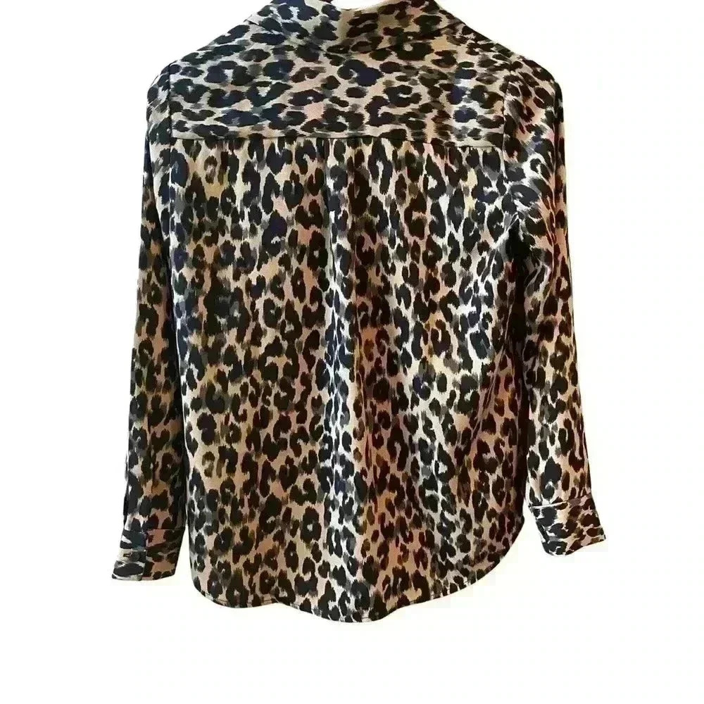 Halogen Hidden Button Animal Print Button Down Bl… - image 3